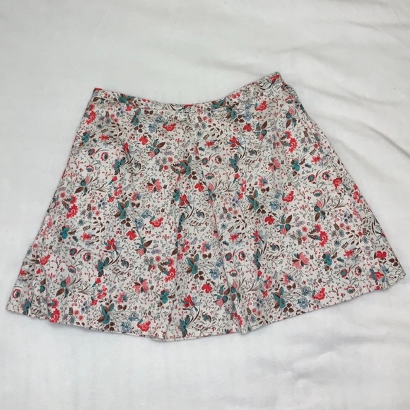 Pre-Owned White Gap Colorful Floral Knee Length Pleated Skirt Pockets Size 10 - Picture 1 of 3